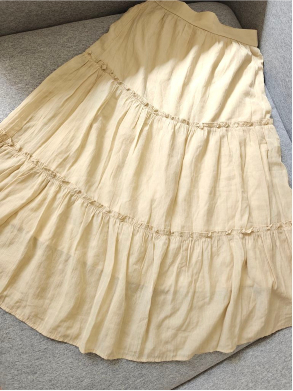 Women's Beige Tiered Maxi Skirt S/M